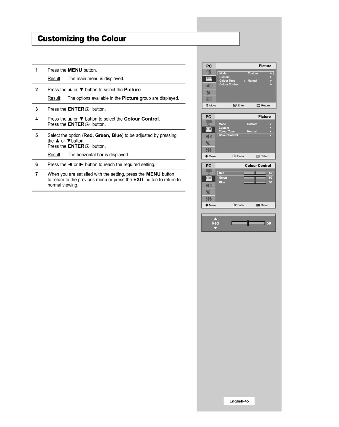 Samsung LE20S51BU manual Customizing the Colour 