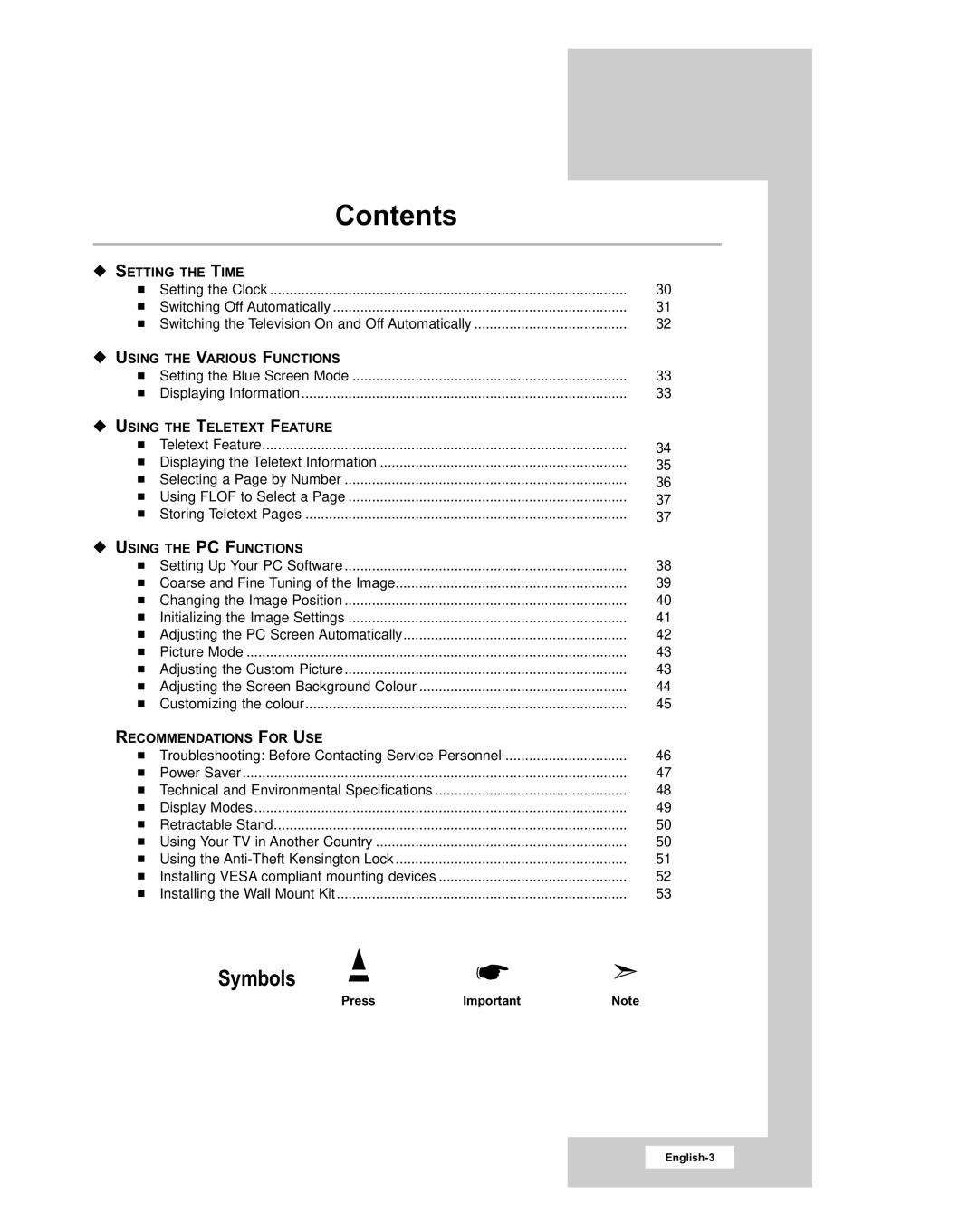 Samsung LE20S51BU manual Symbols 