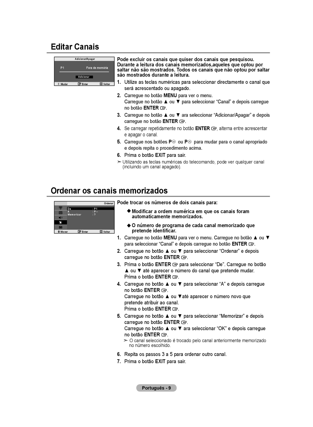 Samsung LE20S8 manual Editar Canais, Ordenar os canais memorizados, Pode trocar os números de dois canais para 