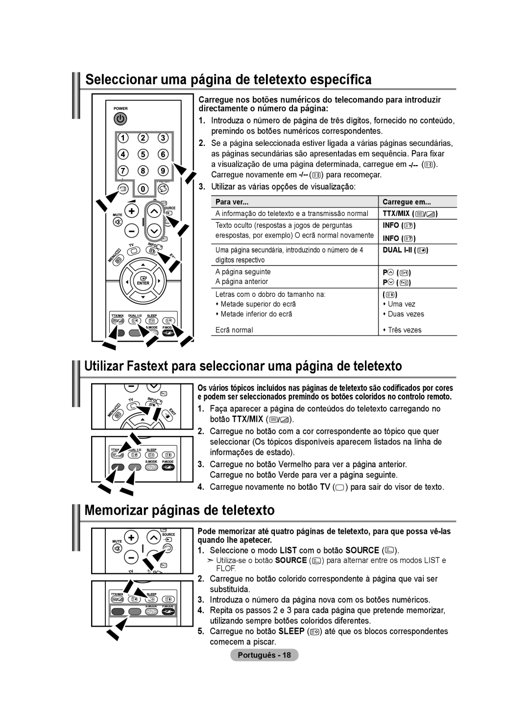 Samsung LE20S8 Seleccionar uma página de teletexto específica, Utilizar Fastext para seleccionar uma página de teletexto 