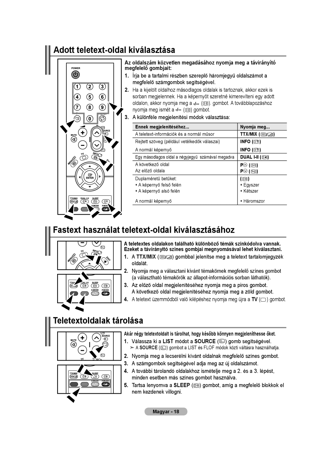 Samsung LE20S8 manual Adott teletext-oldal kiválasztása, Fastext használat teletext-oldal kiválasztásához 