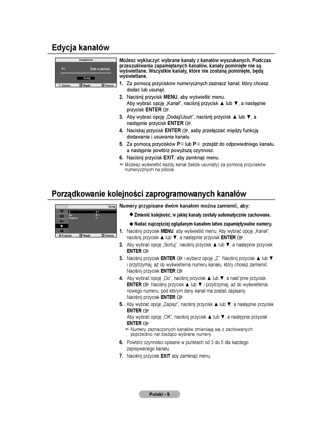 Samsung LE20S8 manual Edycja kanałów, Porządkowanie kolejności zaprogramowanych kanałów 