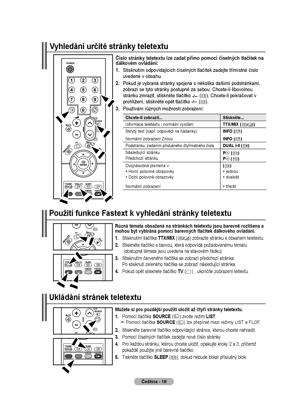 Samsung LE20S8 manual Vyhledání určité stránky teletextu, Použití funkce Fastext k vyhledání stránky teletextu 