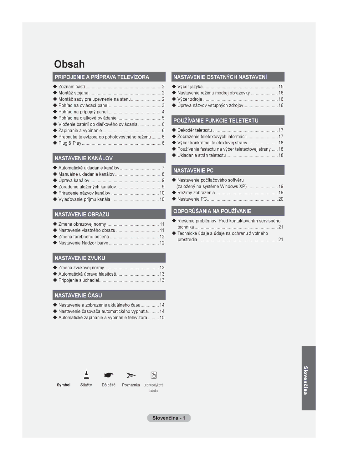 Samsung LE20S8 manual Pripojenie a Príprava Televízora, Slovenčina  