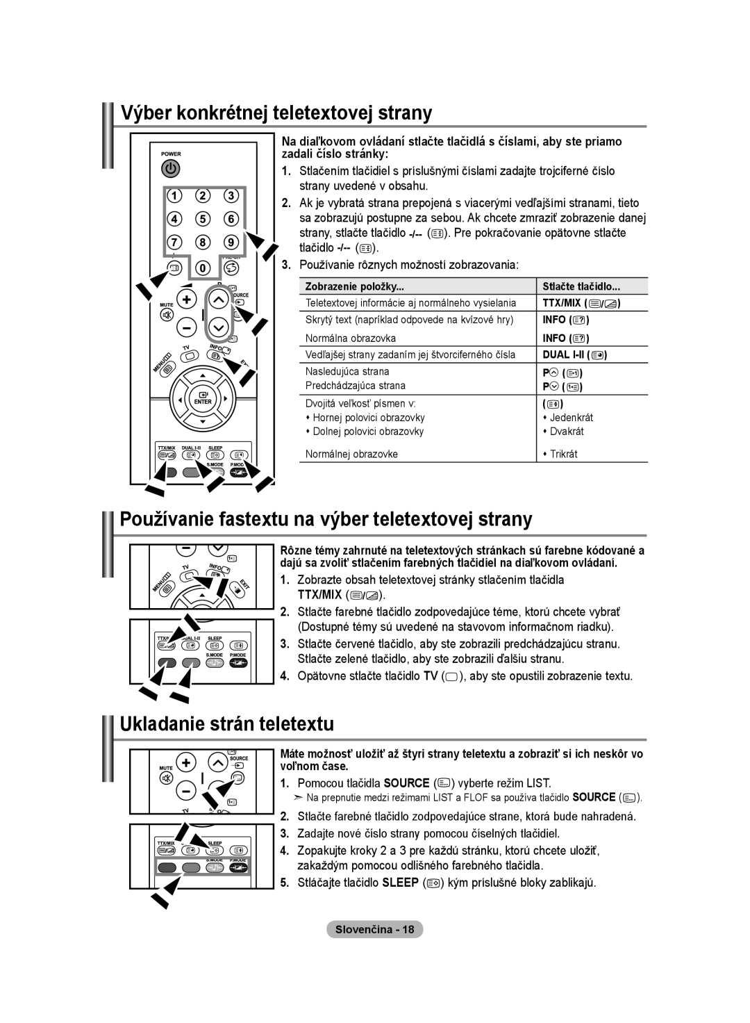 Samsung LE20S8 manual Výber konkrétnej teletextovej strany, Používanie fastextu na výber teletextovej strany 