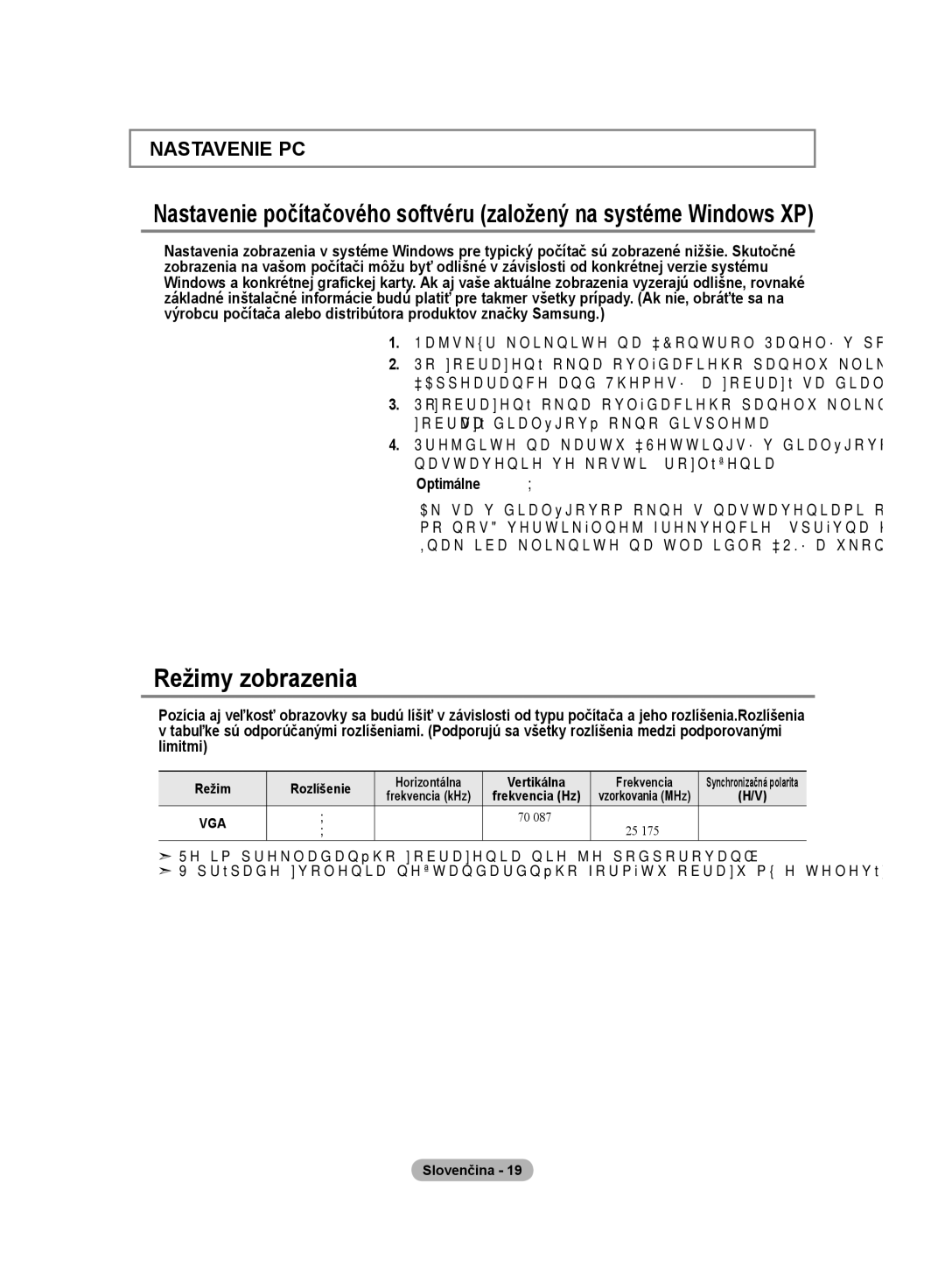 Samsung LE20S8 manual Režimy zobrazenia, Režim Rozlíšenie Horizontálna Vertikálna Frekvencia 