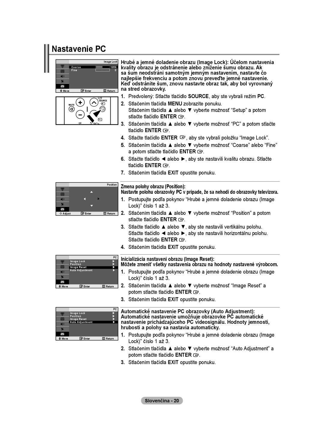 Samsung LE20S8 manual Nastavenie PC 