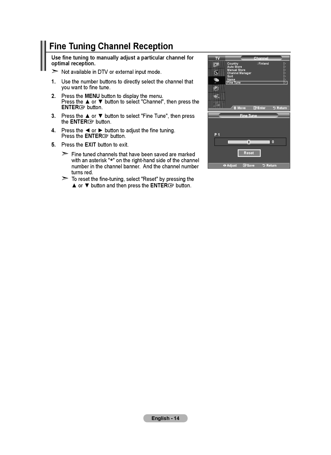 Samsung LE22A455, LE22A457 user manual Fine Tuning Channel Reception 