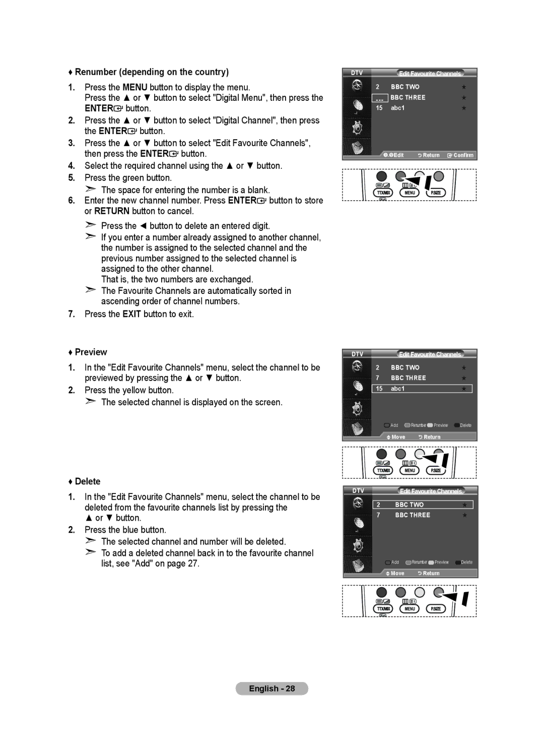 Samsung LE22A455C1D user manual Renumber depending on the country, Preview, Delete 