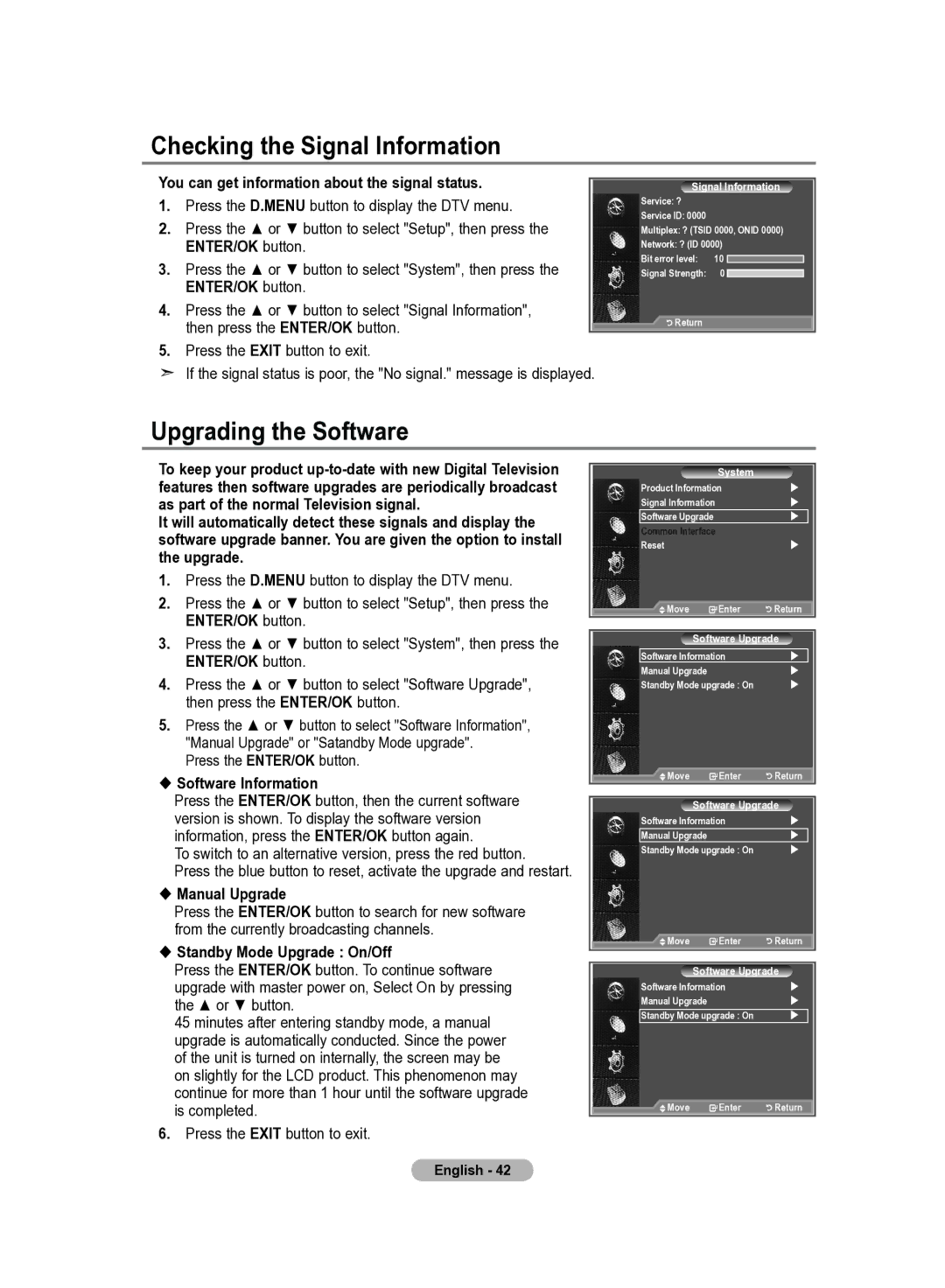 Samsung LE22S8 manual Checking the Signal Information, Upgrading the Software 