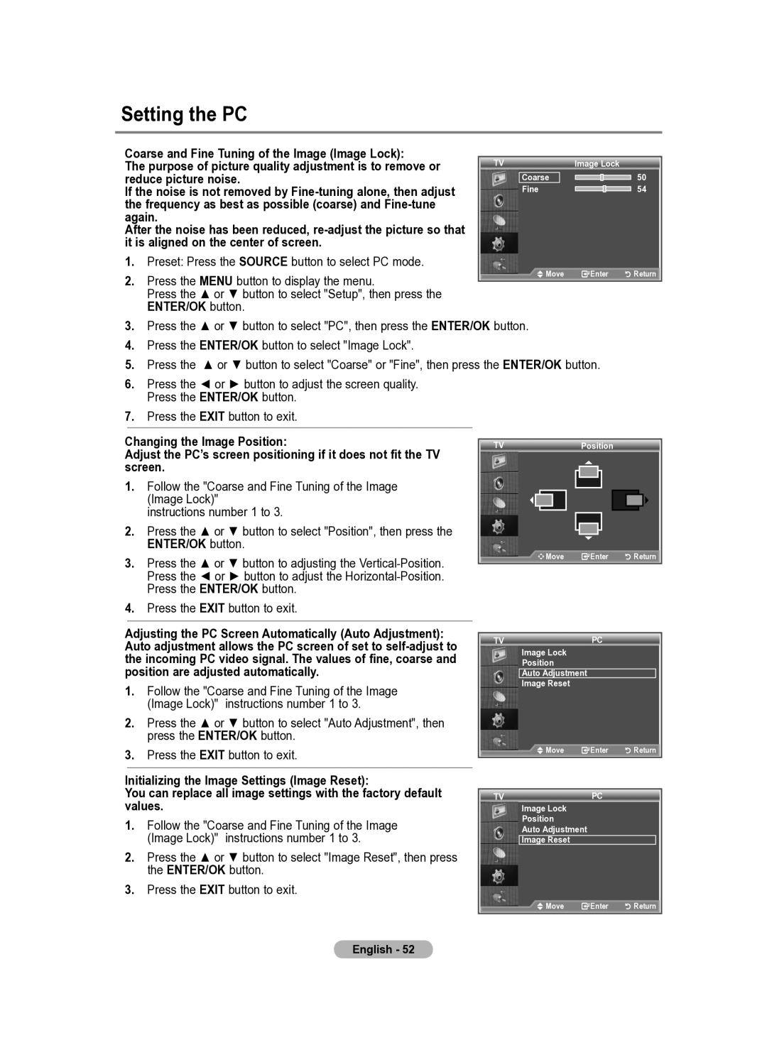 Samsung LE22S8 manual Setting the PC 