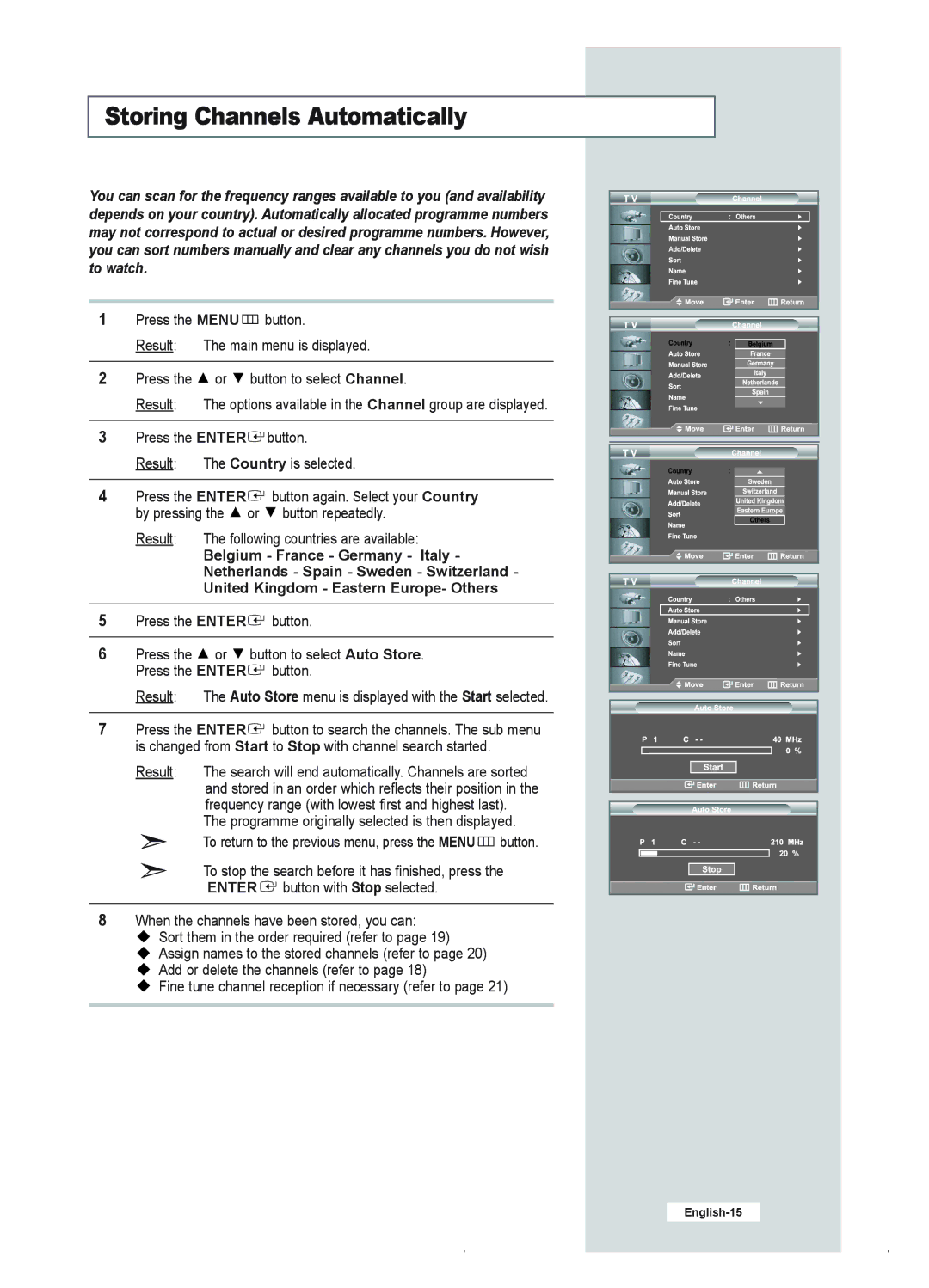 Samsung LE23R41B manual Storing Channels Automatically 