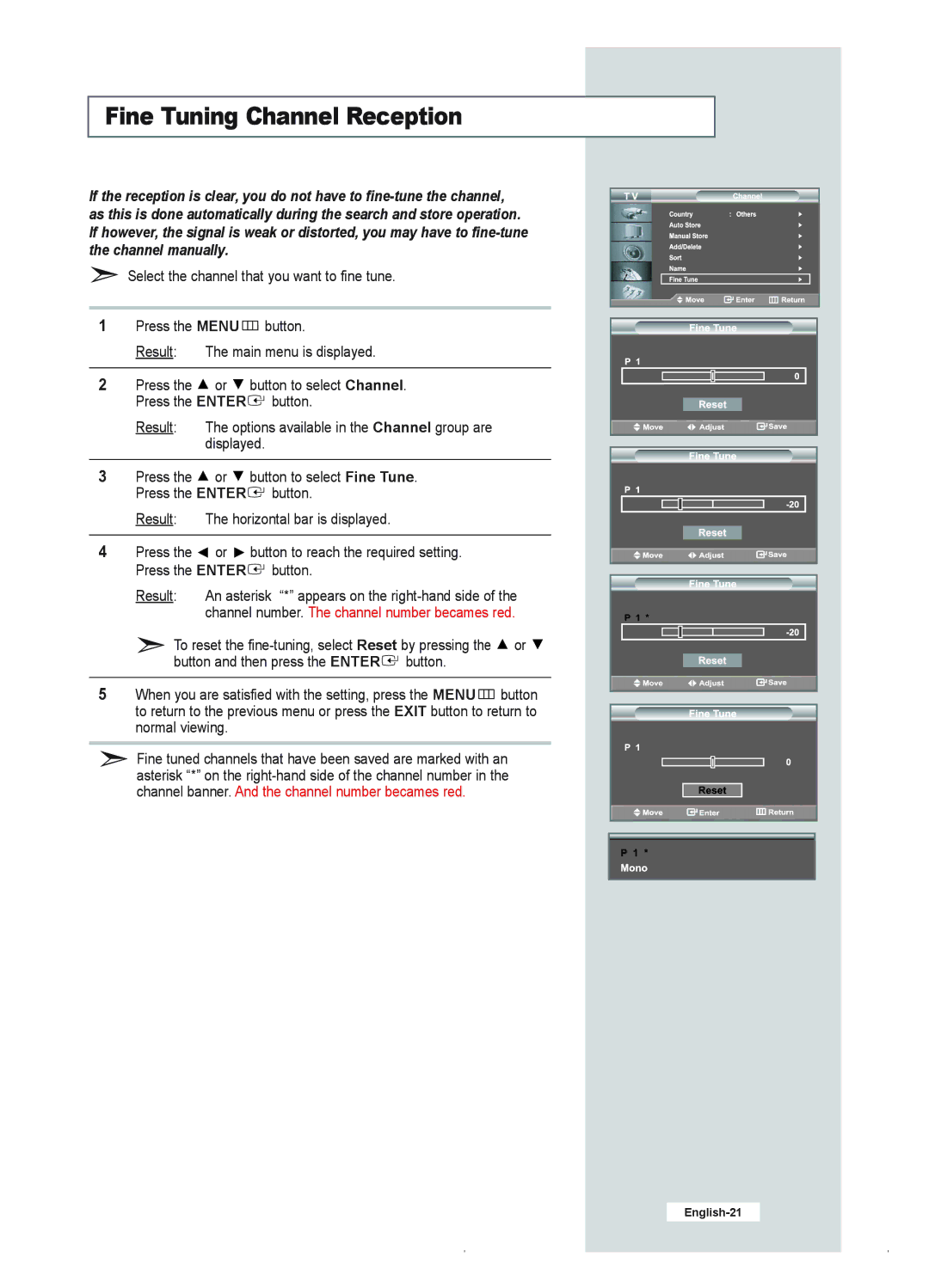 Samsung LE23R41B manual Fine Tuning Channel Reception 