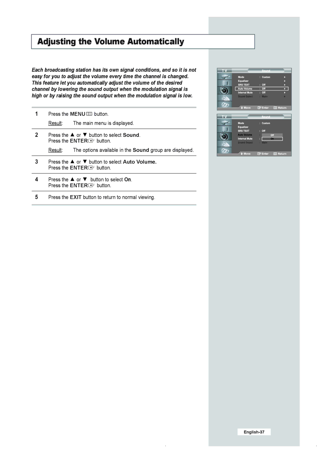 Samsung LE23R41B manual Adjusting the Volume Automatically 