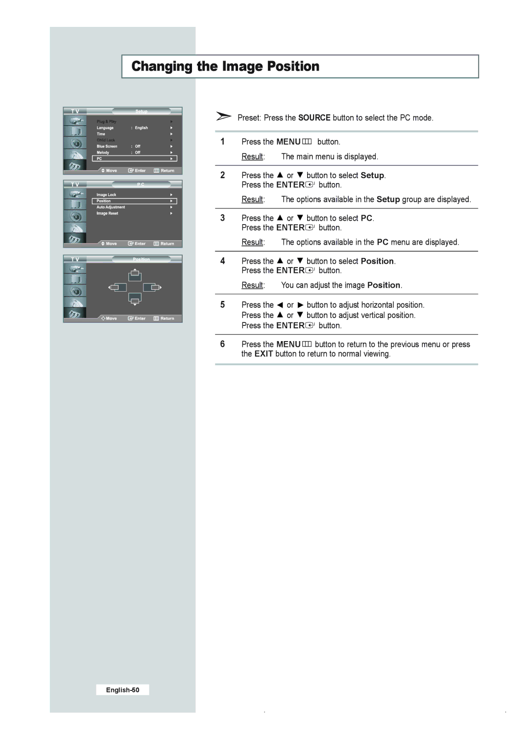 Samsung LE23R41B manual Changing the Image Position 