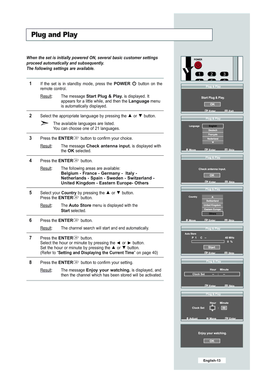 Samsung LE23R51B manual Plug and Play, Refer to Setting and Displaying the Current Time on 