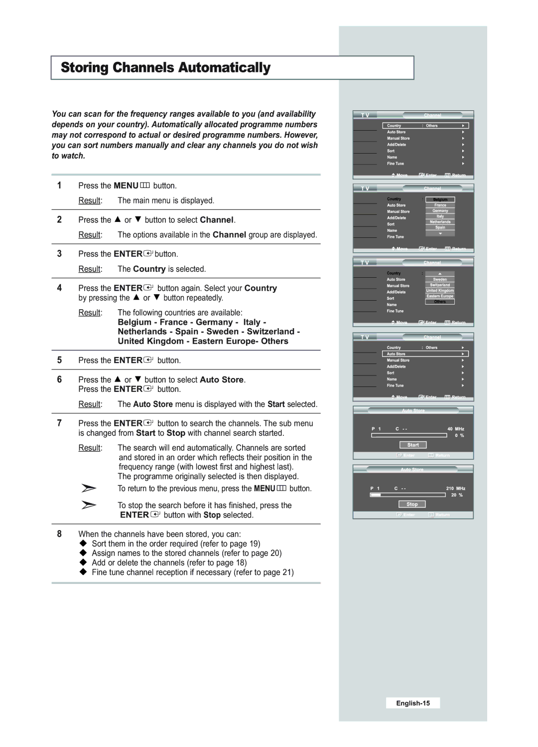 Samsung LE23R51B manual Storing Channels Automatically 