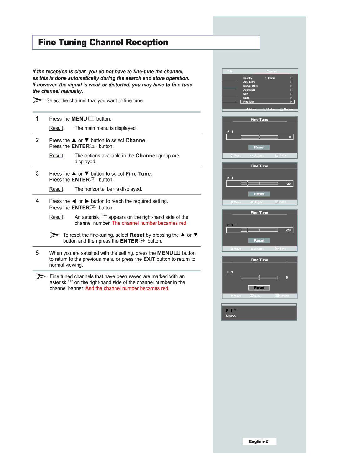 Samsung LE23R51B manual Fine Tuning Channel Reception 