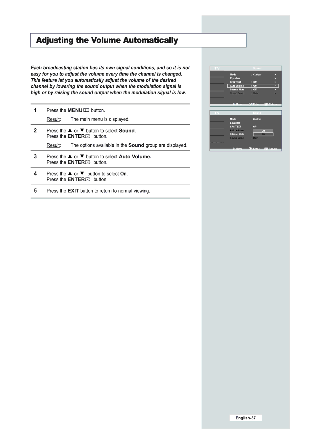 Samsung LE23R51B manual Adjusting the Volume Automatically 