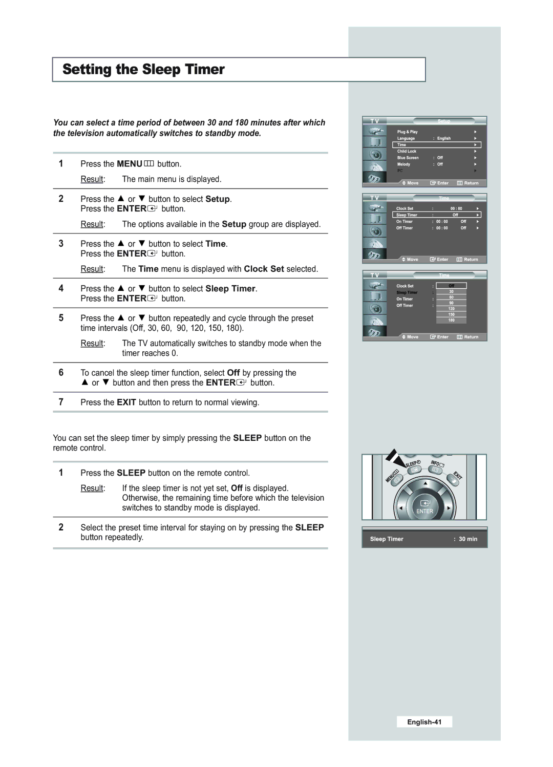 Samsung LE23R51B manual Setting the Sleep Timer 