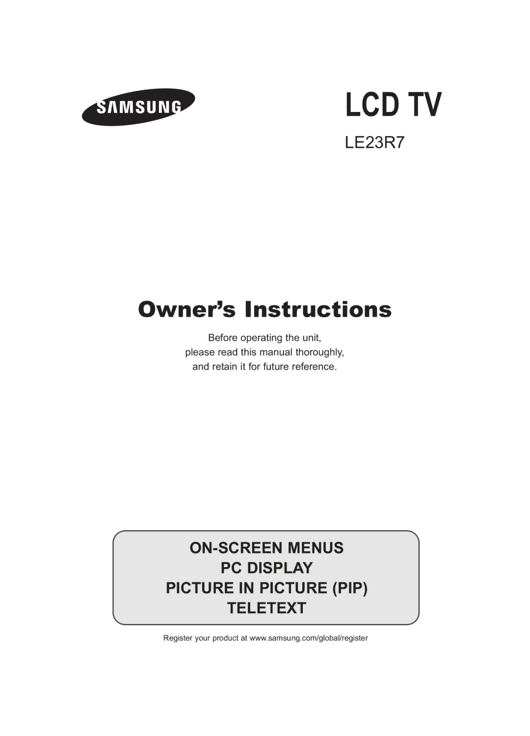 Samsung LE23R7 manual Lcd Tv 