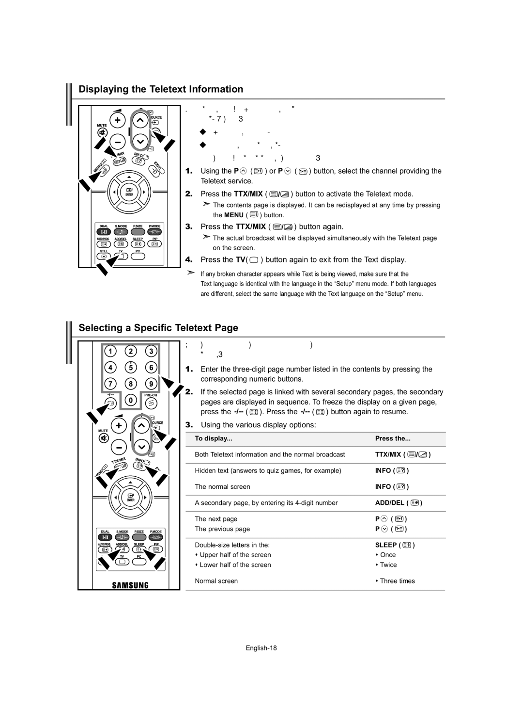 Samsung LE23R7 manual Displaying the Teletext Information, Selecting a Specific Teletext, Press the TTX/MIX button again 