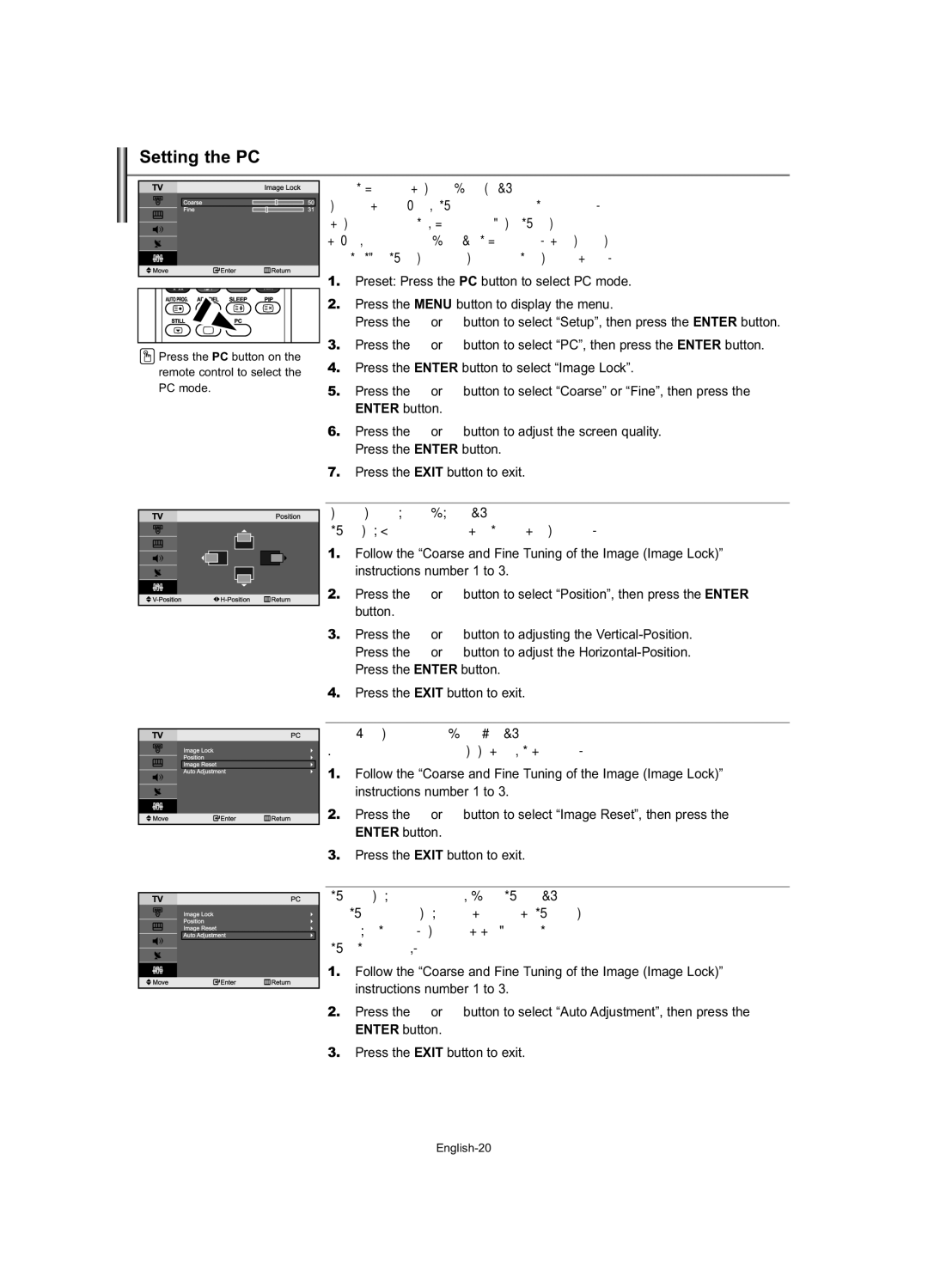 Samsung LE23R7 Setting the PC, Coarse and Fine Tuning of the Image Image Lock, Press the Enter button to select Image Lock 