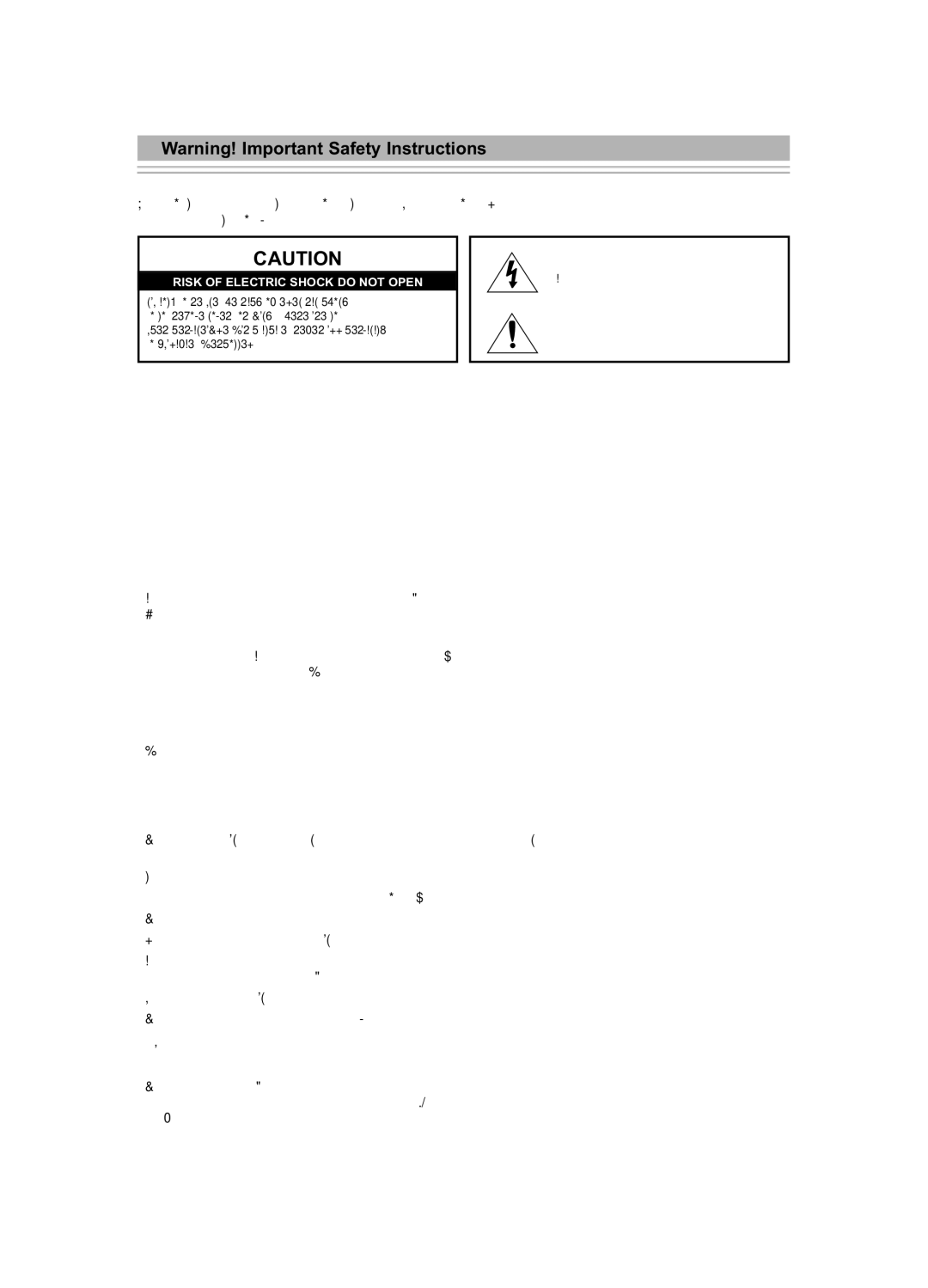 Samsung LE23R7 manual Risk of Electric Shock do not Open 