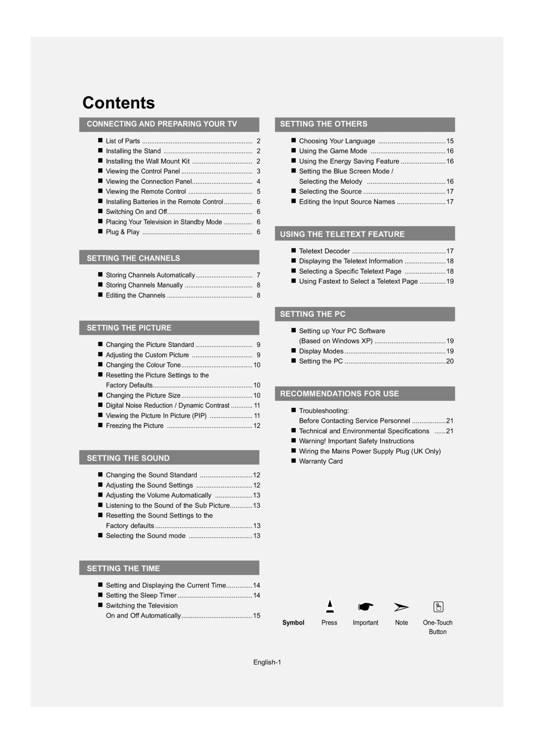 Samsung LE23R7 manual Contents 