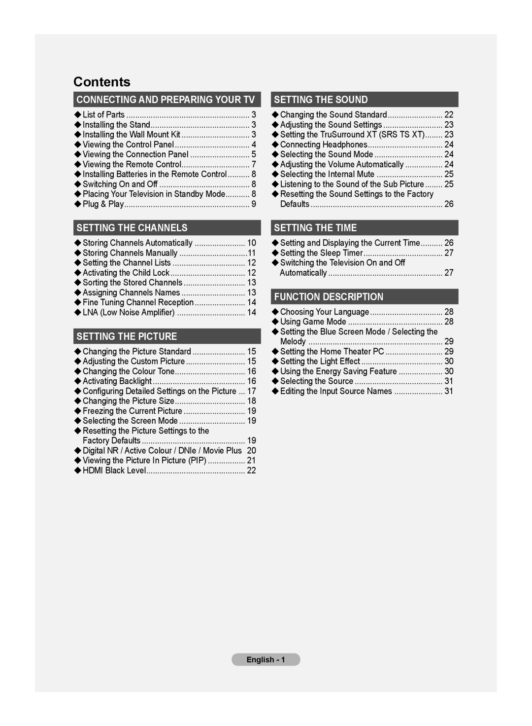 Samsung LE26R8, LE23R8 manual Contents 