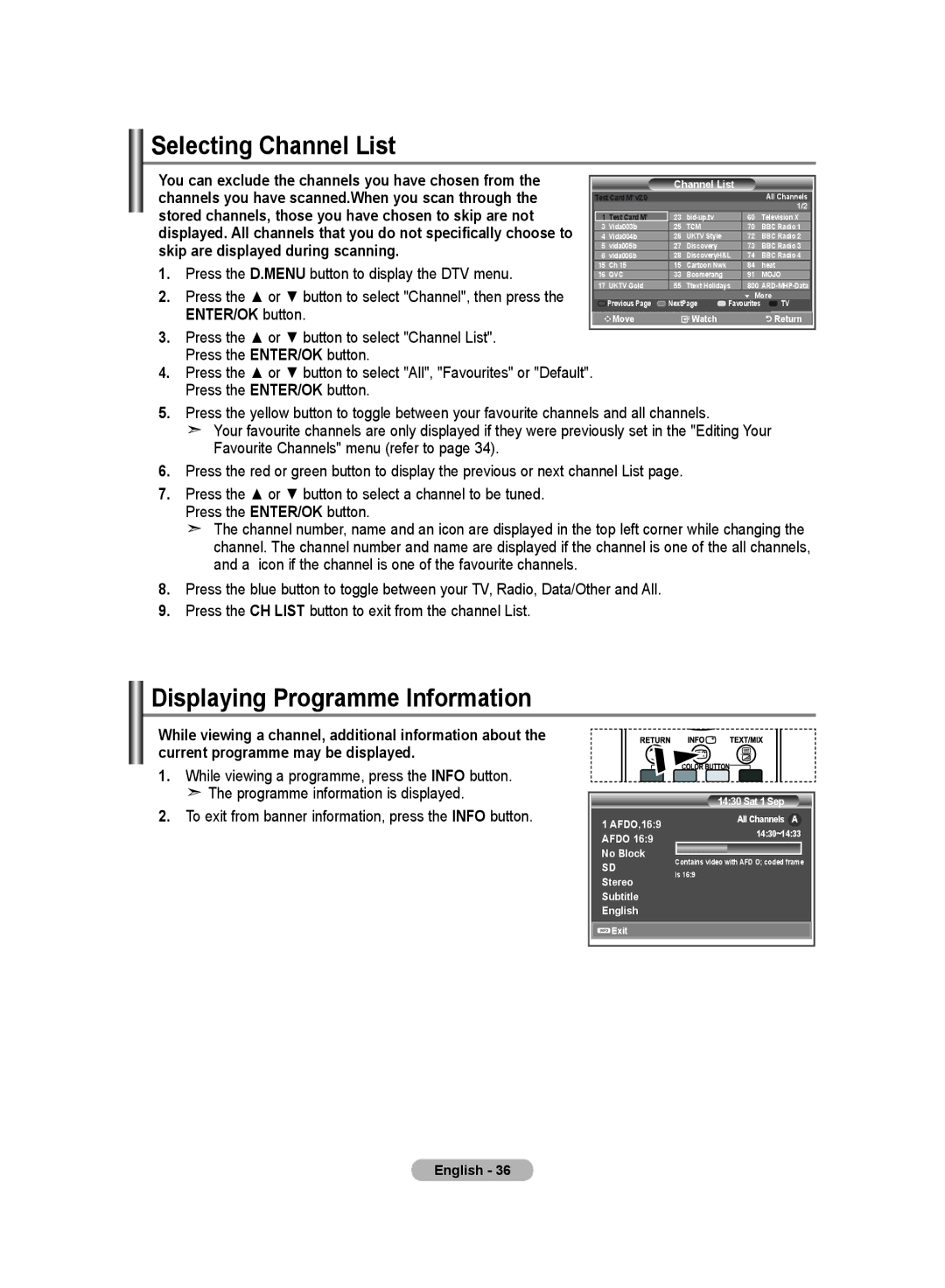 Samsung LE23R8, LE26R8 manual Selecting Channel List, Displaying Programme Information 