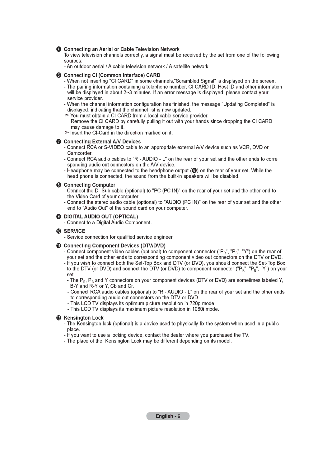 Samsung LE23R8, LE26R8 manual Digital Audio OUT Optical 