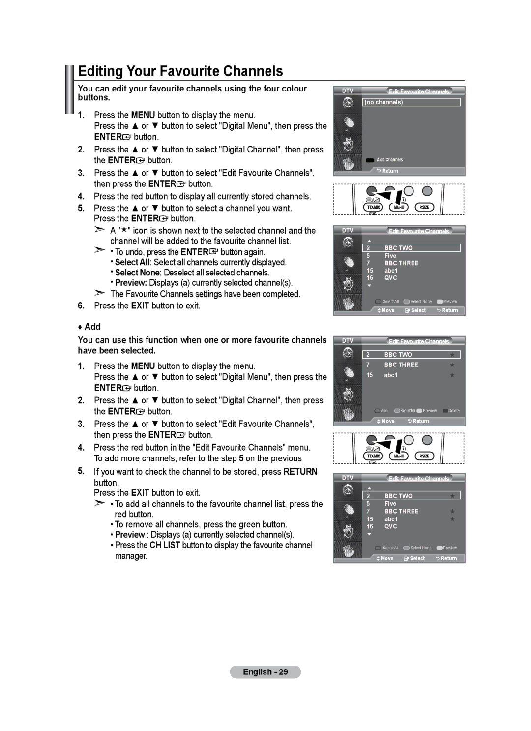 Samsung LE26A346 user manual Editing Your Favourite Channels, Description 