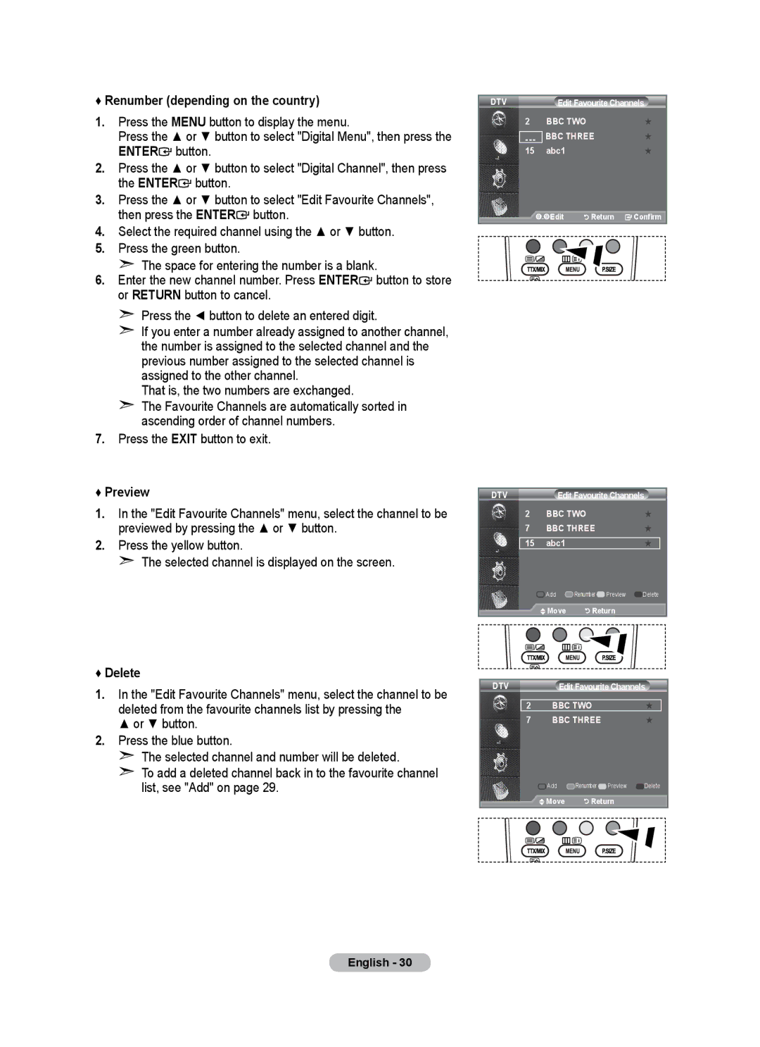 Samsung LE26A346 user manual Renumber depending on the country, Preview, Delete 