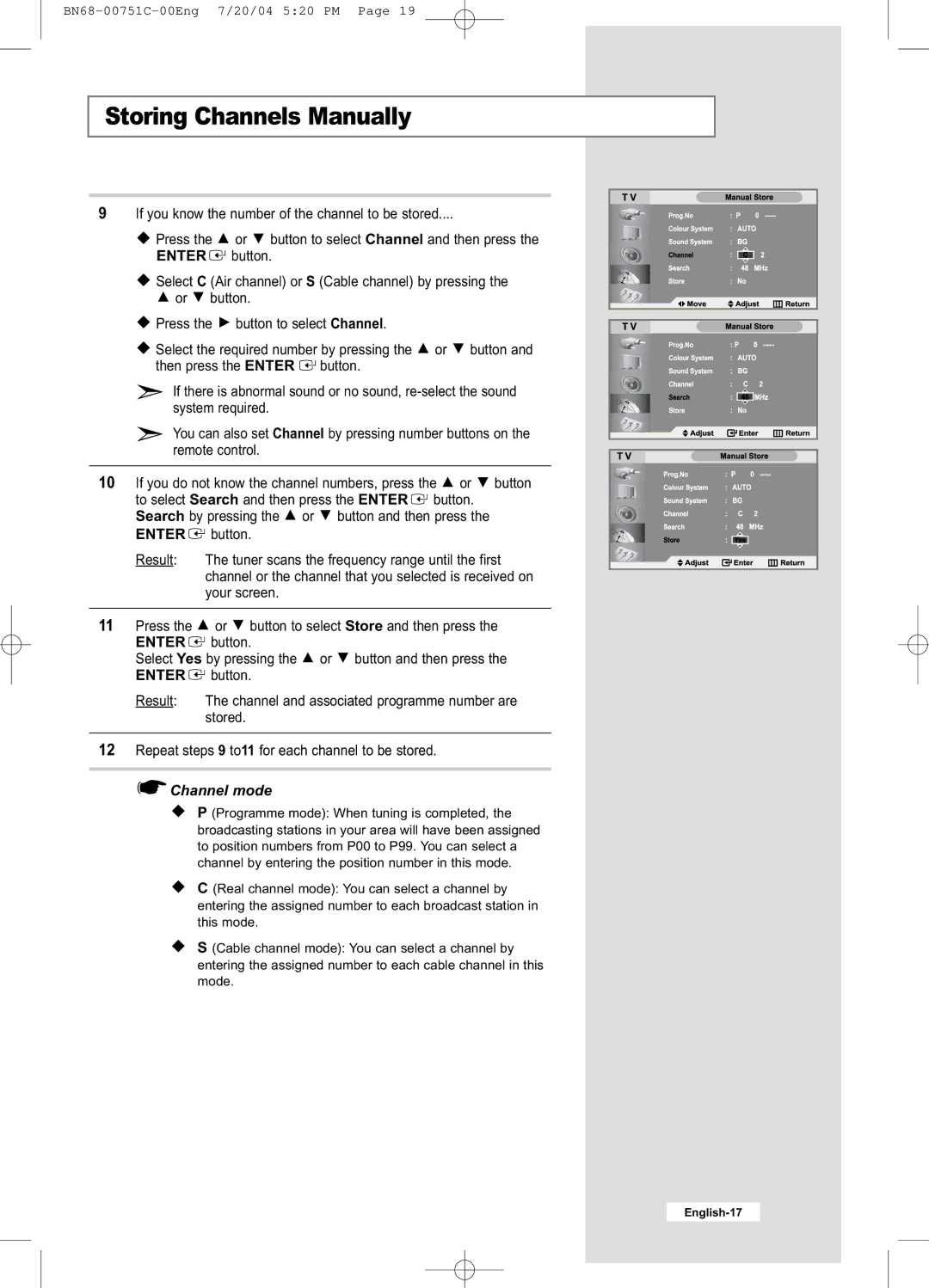 Samsung LE32A41B, LE26A41B manual Channel mode 