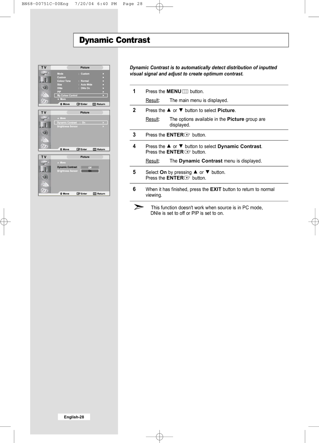 Samsung LE26A41B, LE32A41B manual Dynamic Contrast 