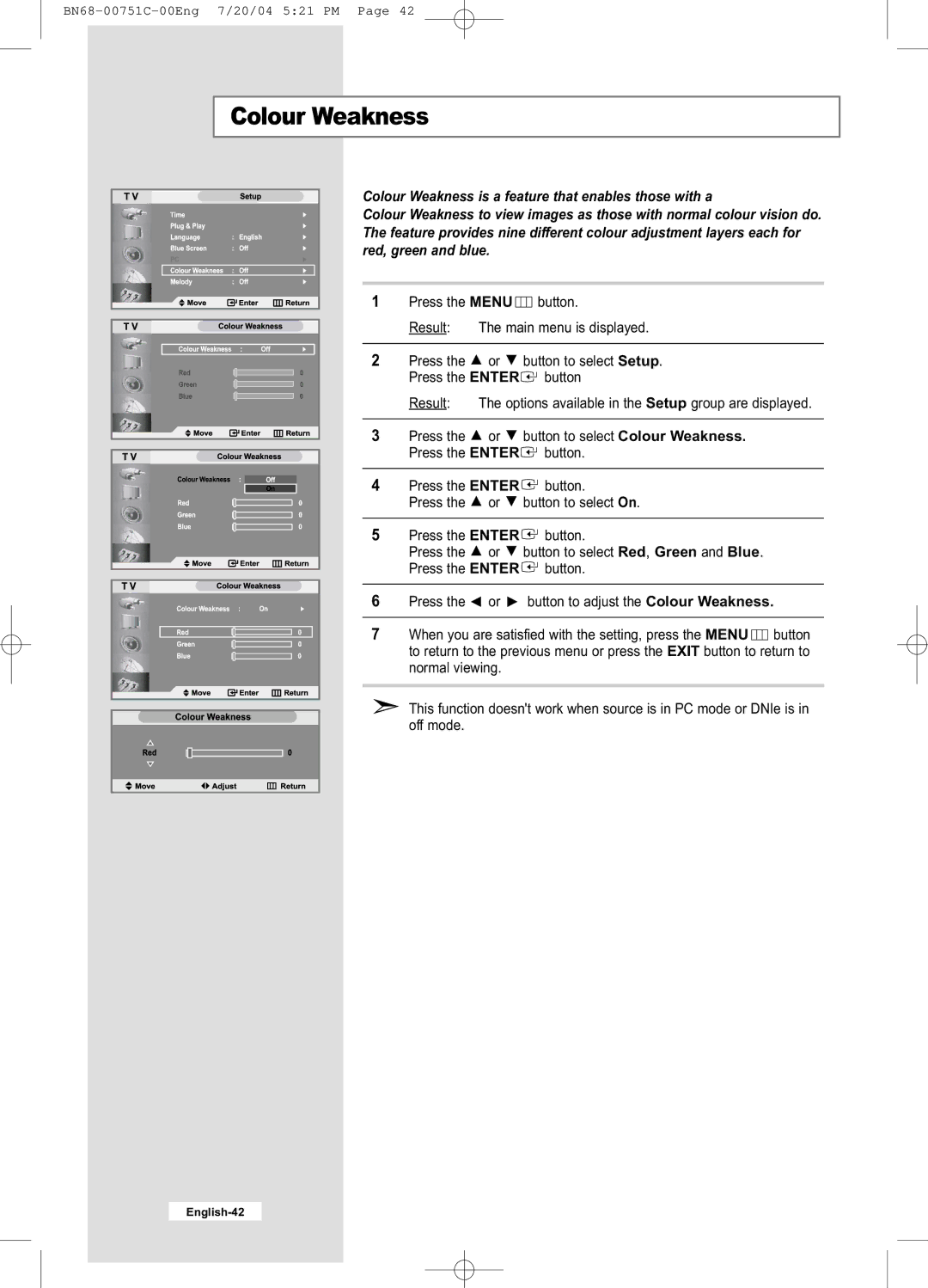 Samsung LE26A41B, LE32A41B manual Colour Weakness 