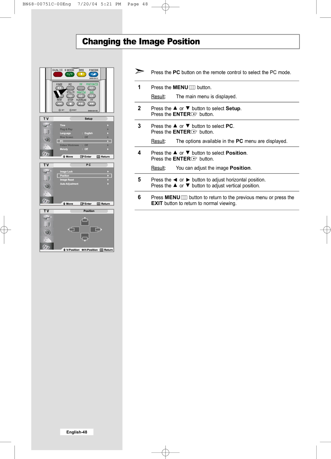 Samsung LE26A41B, LE32A41B manual Changing the Image Position 