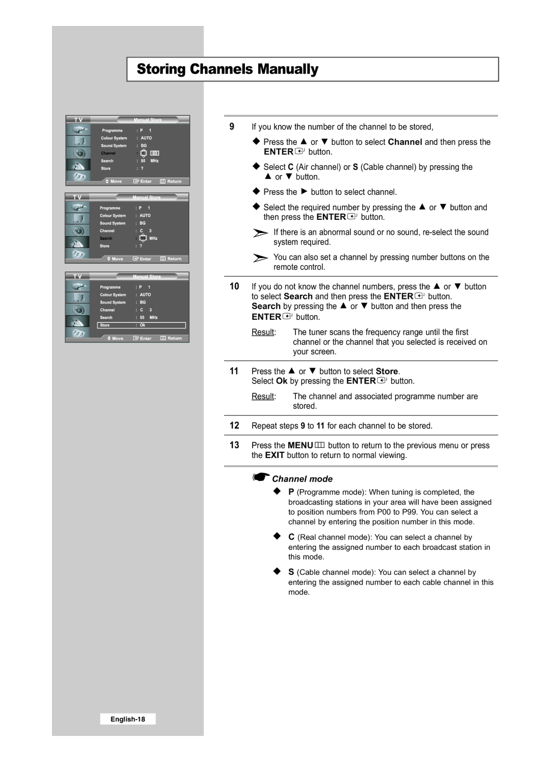 Samsung LE26R41BD, LE32R51BD, LE32R41BD, LE26R51BD manual Channel mode 