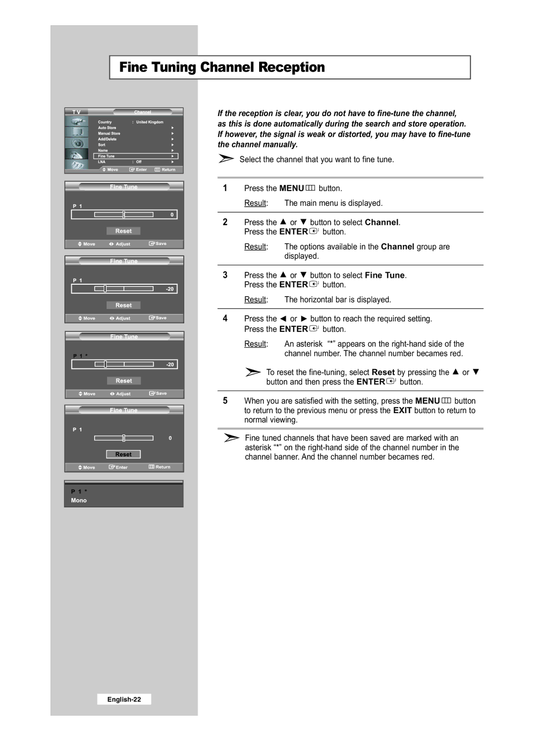 Samsung LE26R41BD, LE32R51BD, LE32R41BD, LE26R51BD manual Fine Tuning Channel Reception 