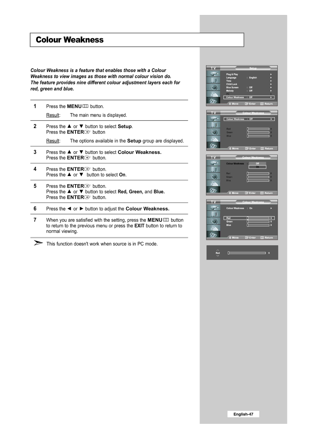 Samsung LE32R51BD, LE26R41BD, LE32R41BD, LE26R51BD manual Colour Weakness 