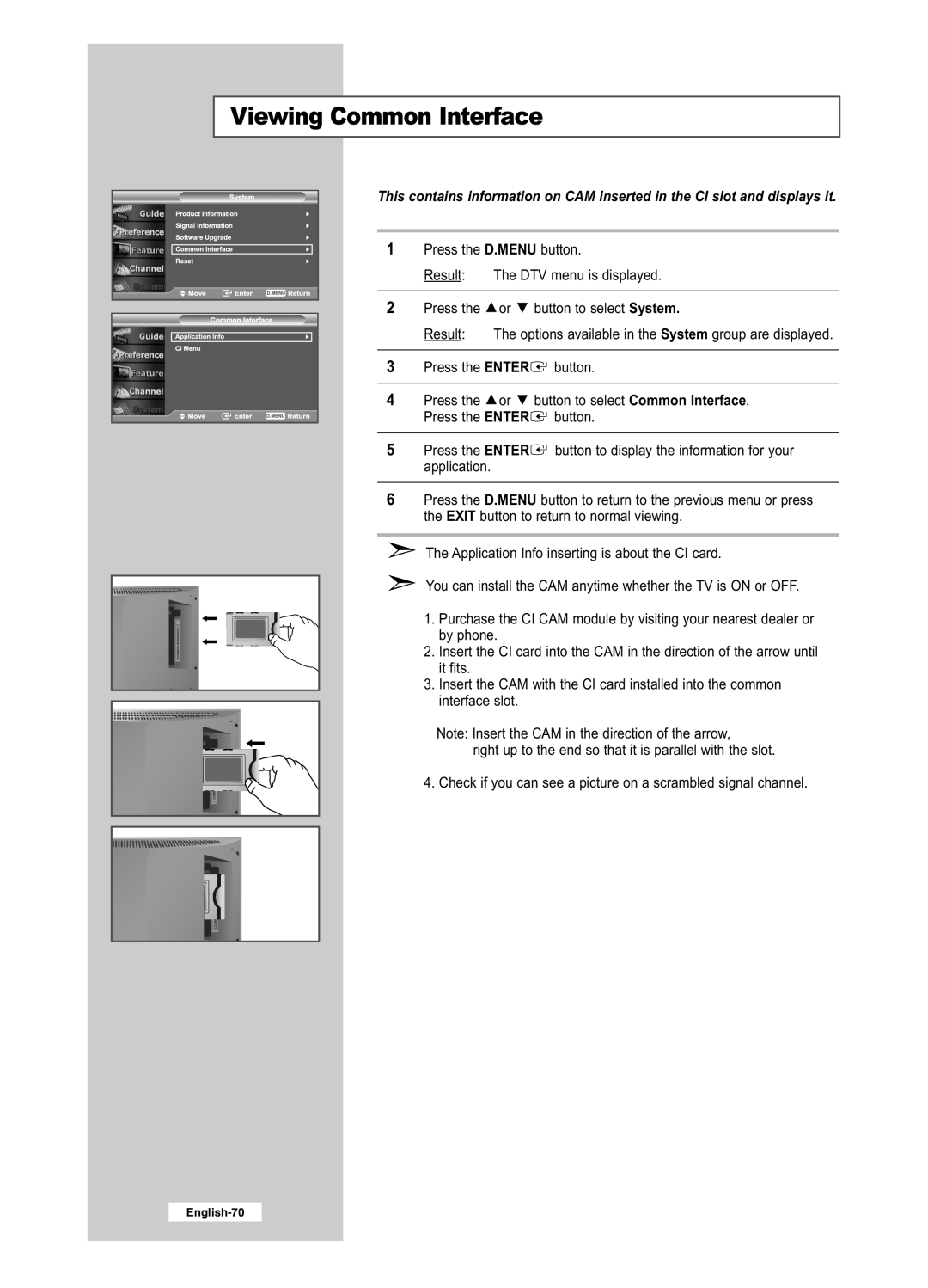 Samsung LE26R41BD, LE32R51BD, LE32R41BD, LE26R51BD manual Viewing Common Interface 