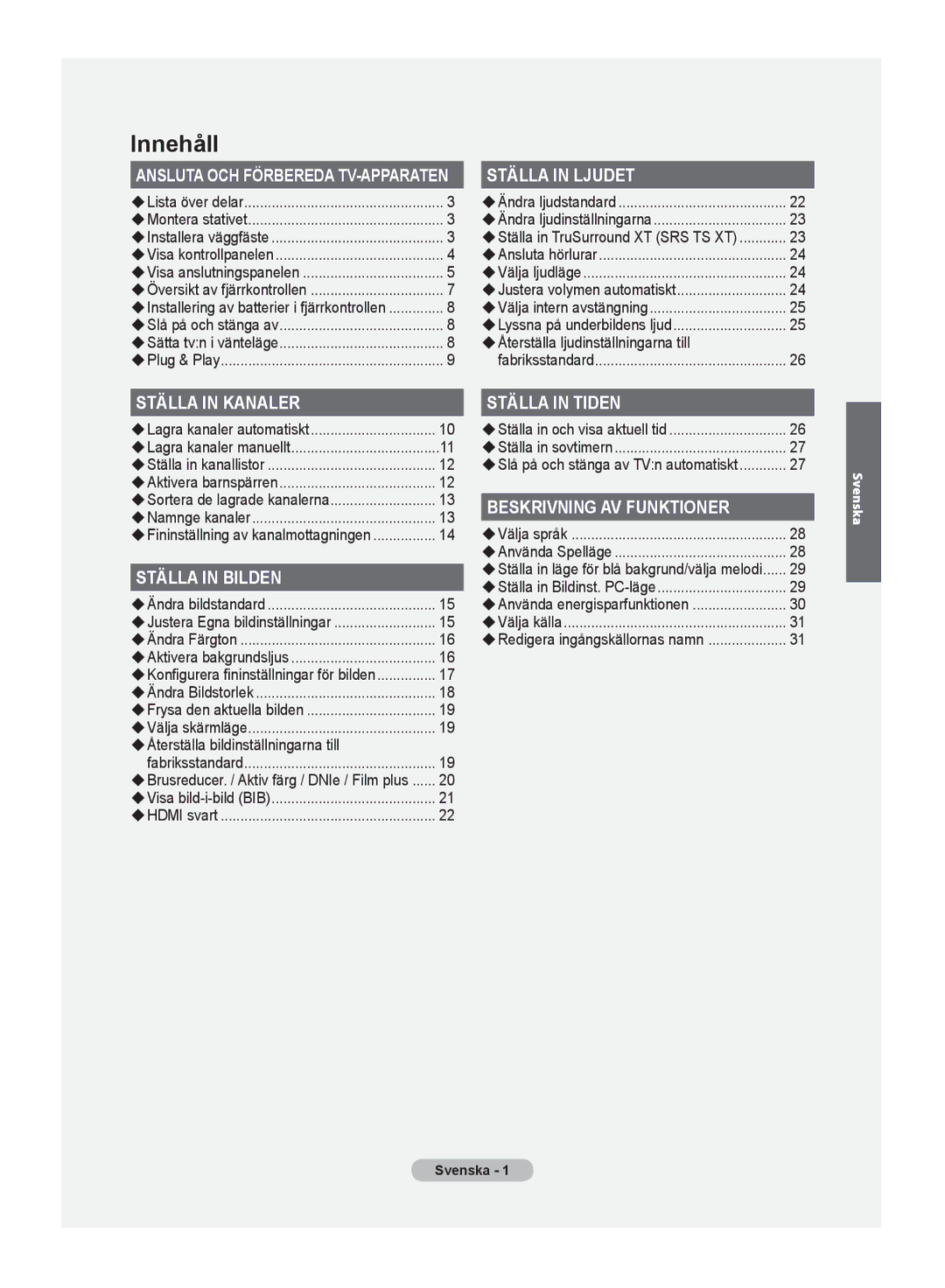 Samsung LE32M8 manual Återställa ljudinställningarna till, Återställa bildinställningarna till 