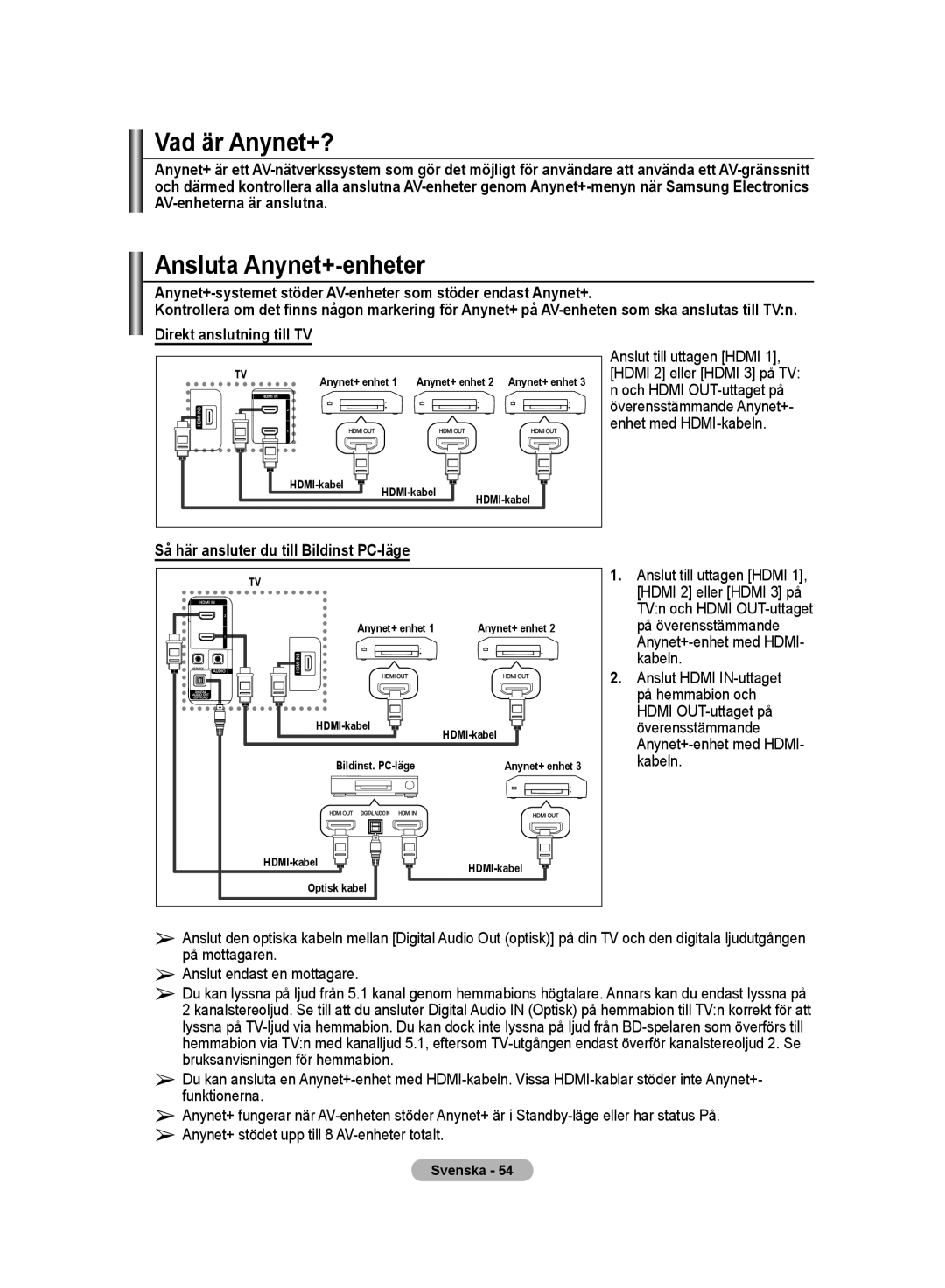 Samsung LE32M8 manual Vad är Anynet+?, Ansluta Anynet+-enheter, Direkt anslutning till TV 