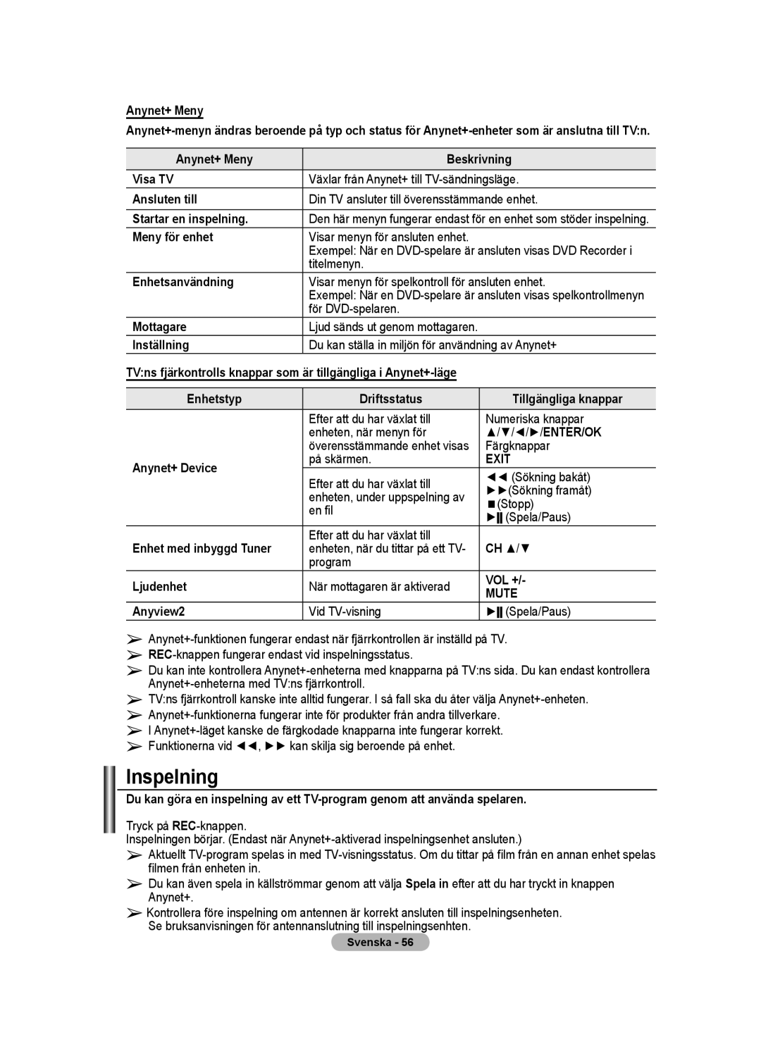 Samsung LE32M8 manual Inspelning 