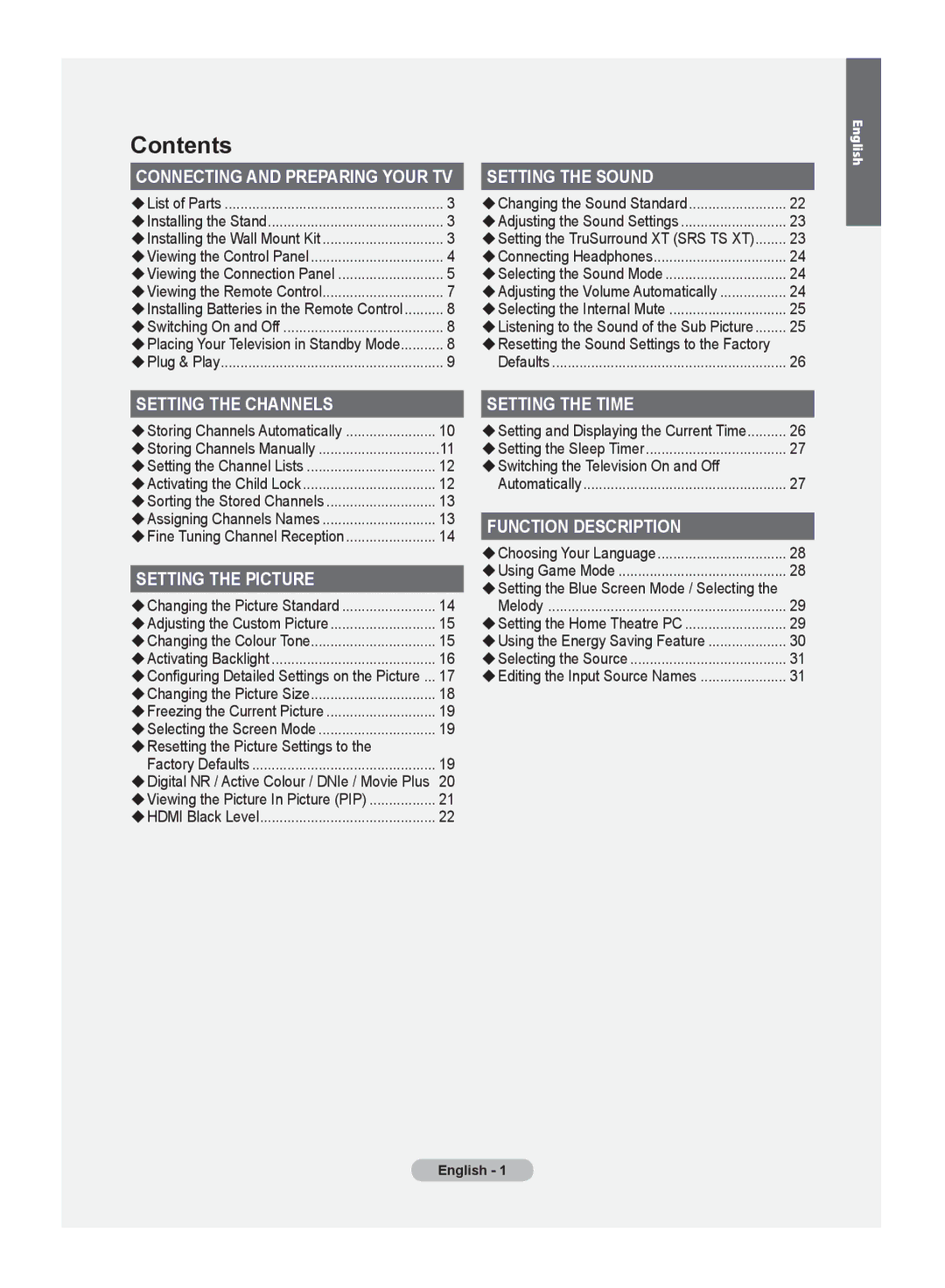 Samsung LE32M8 manual Contents 