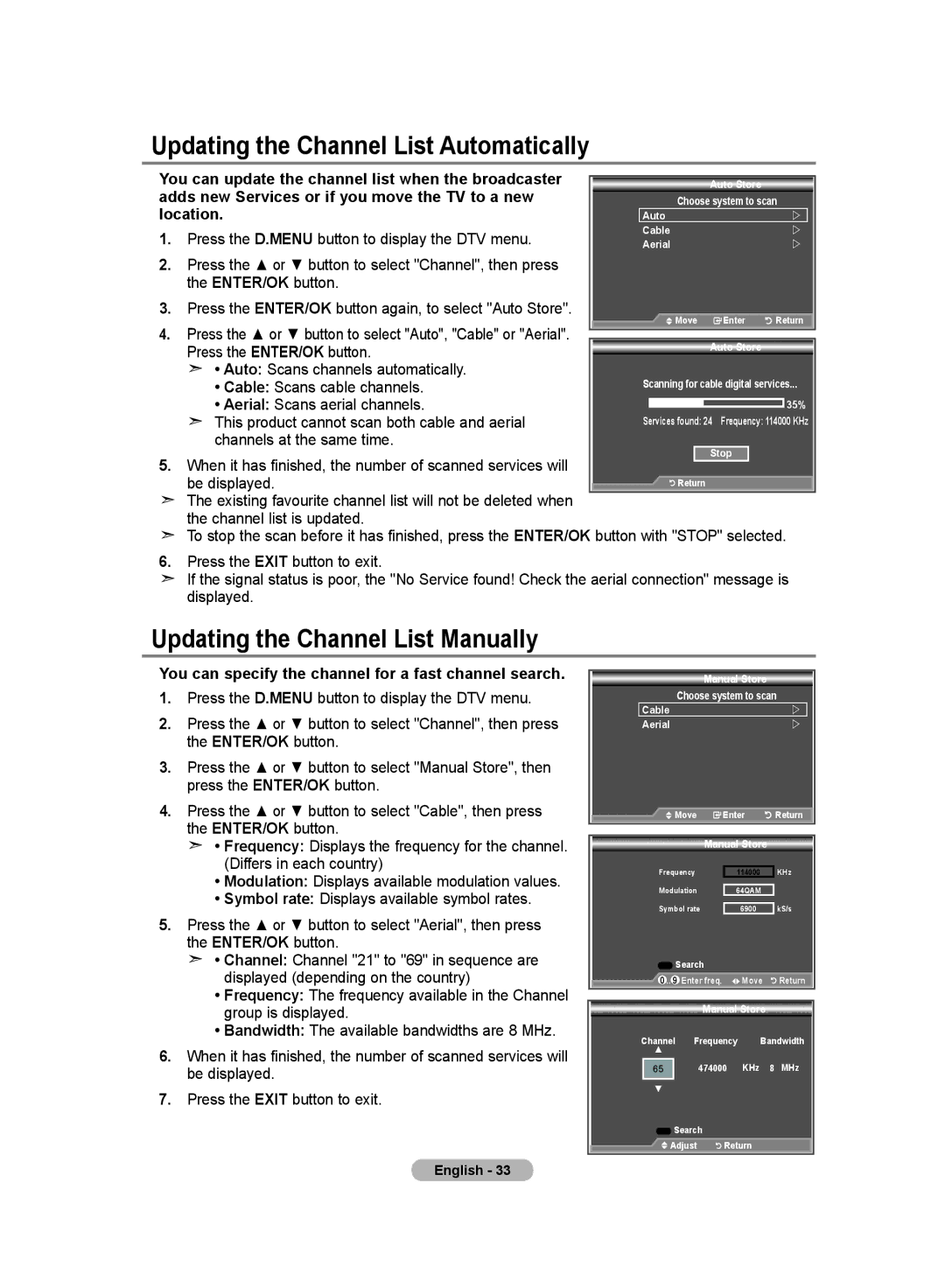 Samsung LE32M8 manual Updating the Channel List Automatically, Updating the Channel List Manually, Location 