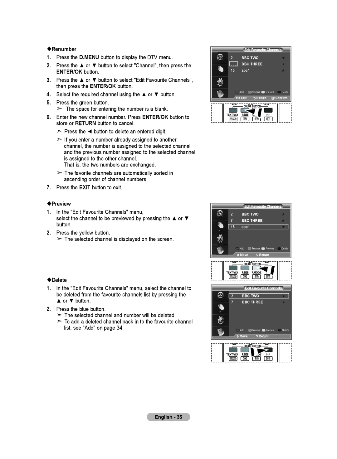 Samsung LE32M8 manual Renumber, Preview, Delete 