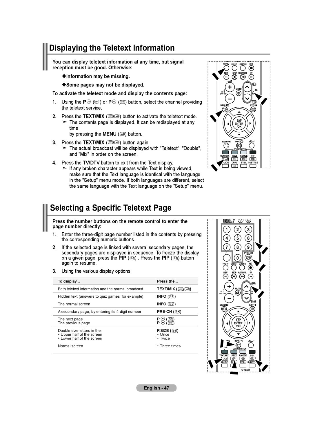 Samsung LE32M8 manual Displaying the Teletext Information, Selecting a Specific Teletext 