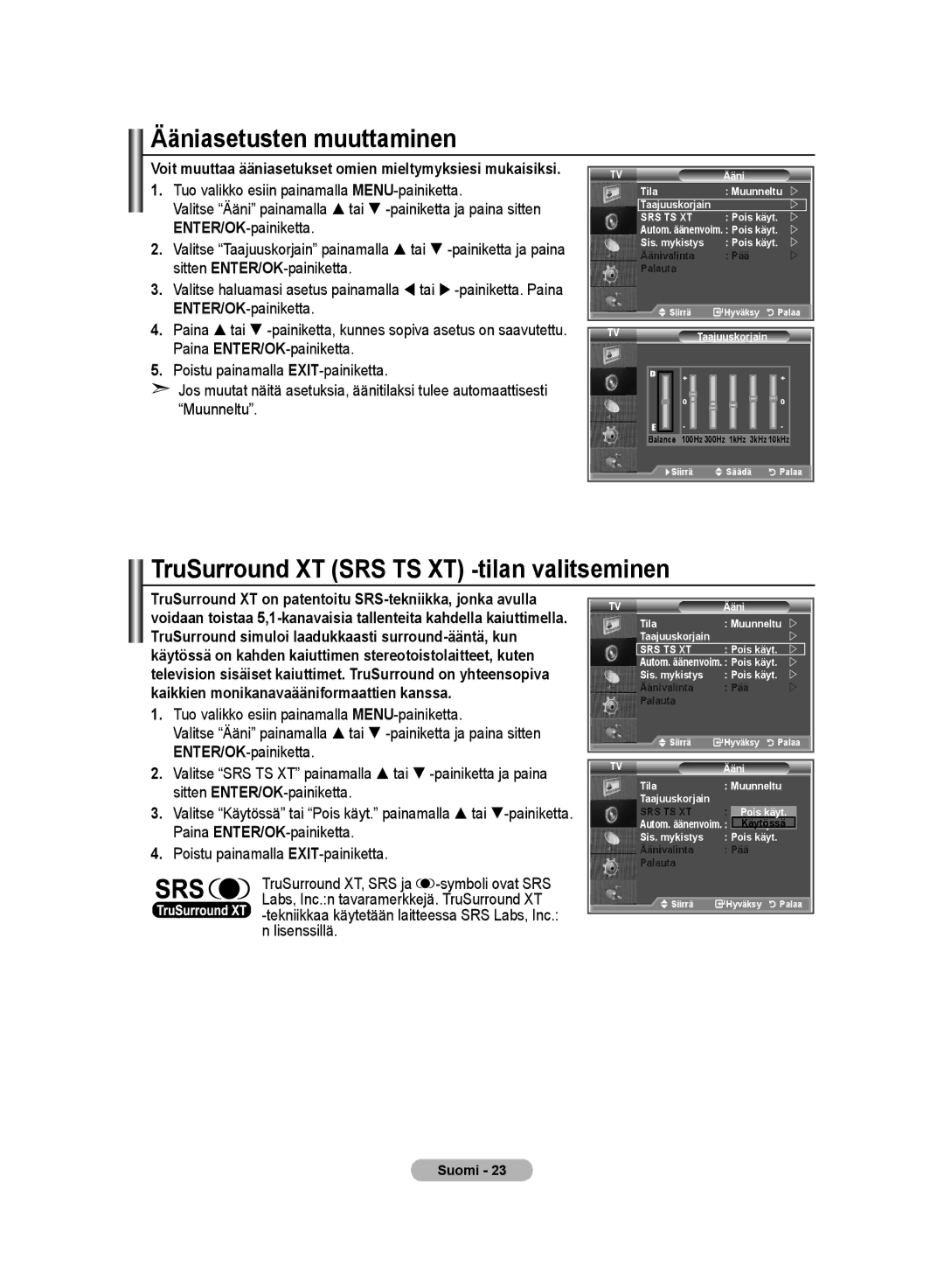 Samsung LE32M8 manual Ääniasetusten muuttaminen 